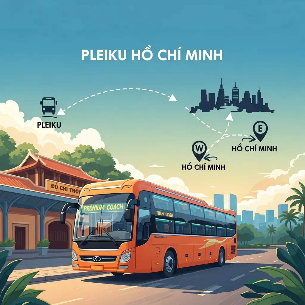 Minh họa tuyến xe giường nằm từ Gia Lai đi TP.HCM với điểm đi rõ ràng và điểm đến có thể thay đổi theo chuyến.