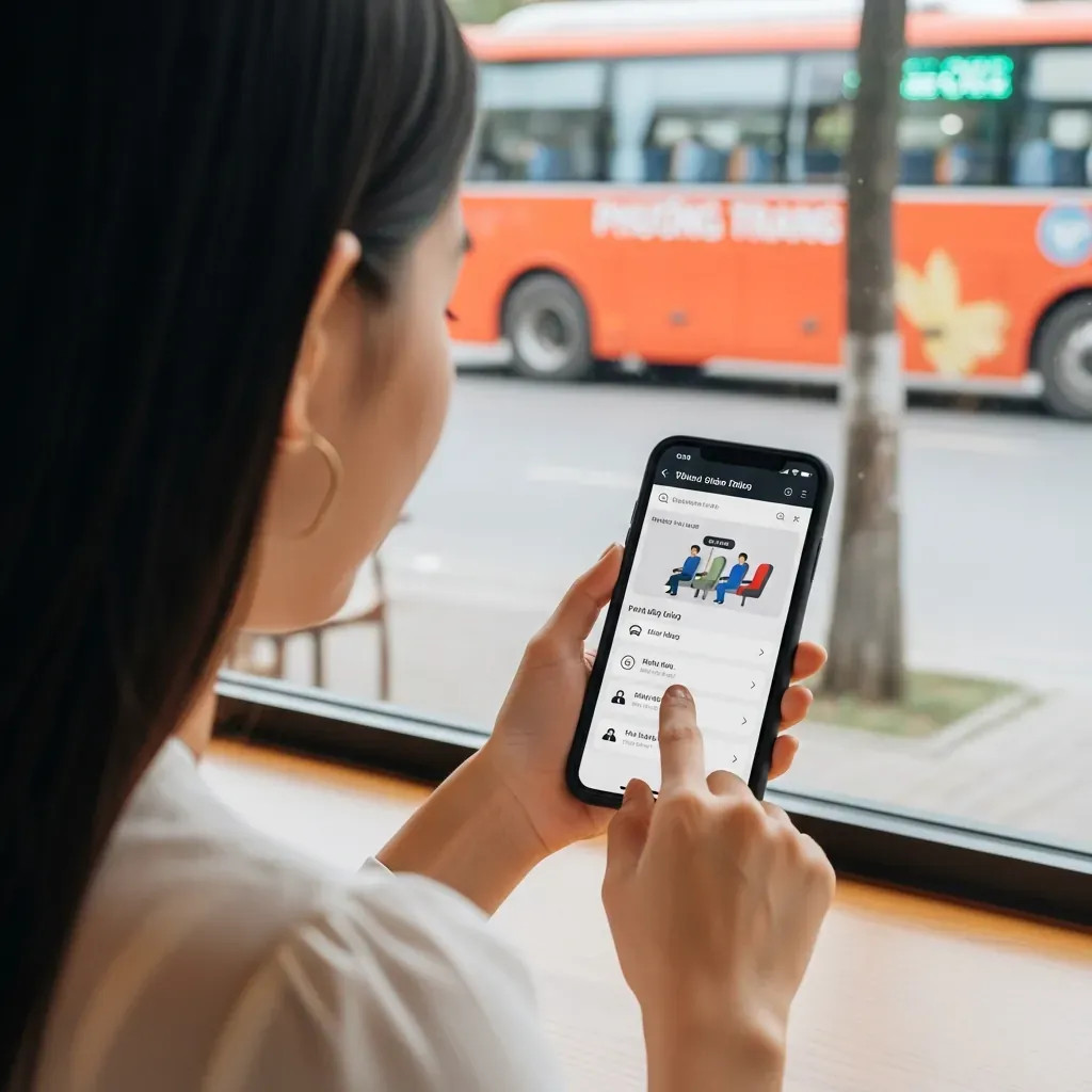 Người dùng đặt vé Phương Trang trên điện thoại.