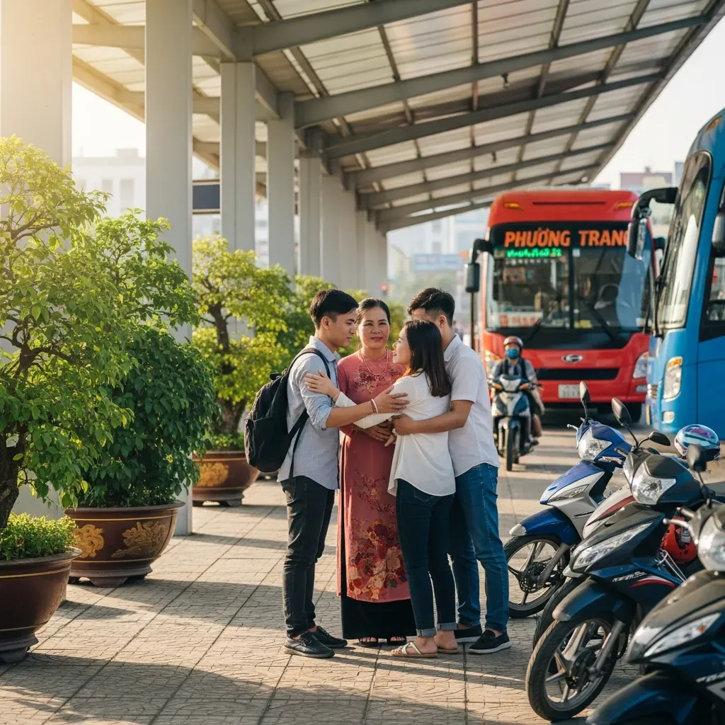 Người thân đón khách tại bến xe Miền Tây.