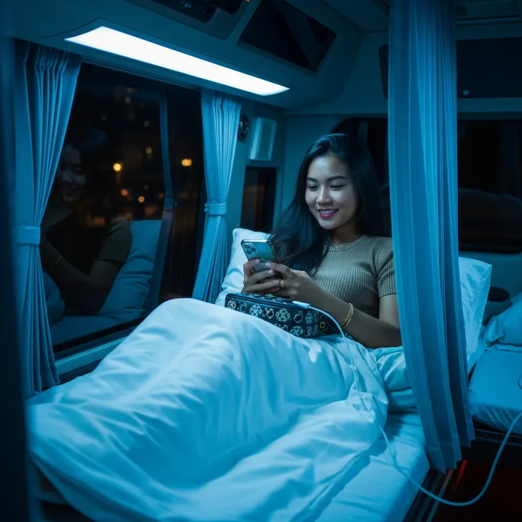 Nữ hành khách một mình trên xe limousine.