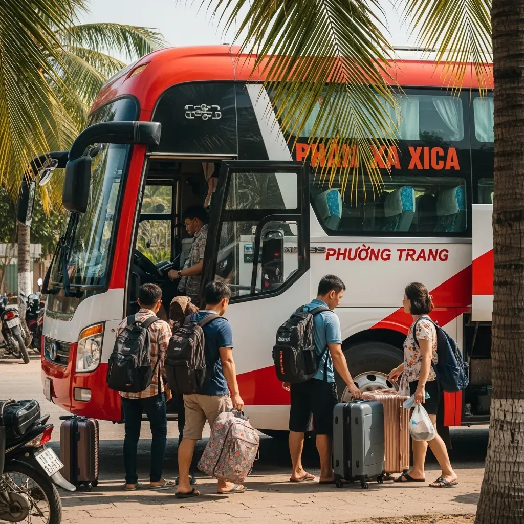 Xe Phương Trang đón khách tại bến xe Rạch Sỏi.
