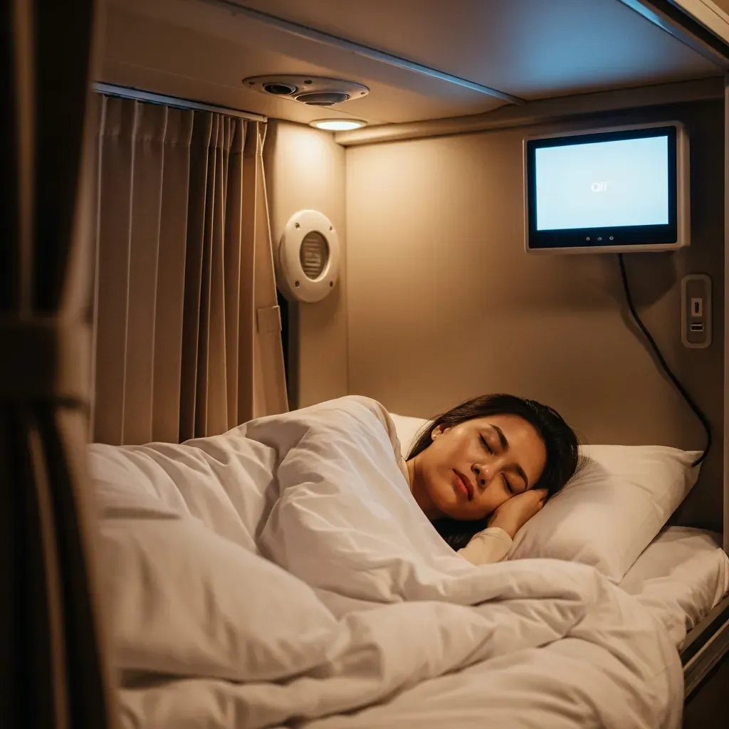 Hành khách nữ đang ngủ trong cabin riêng xe Phương Trang.