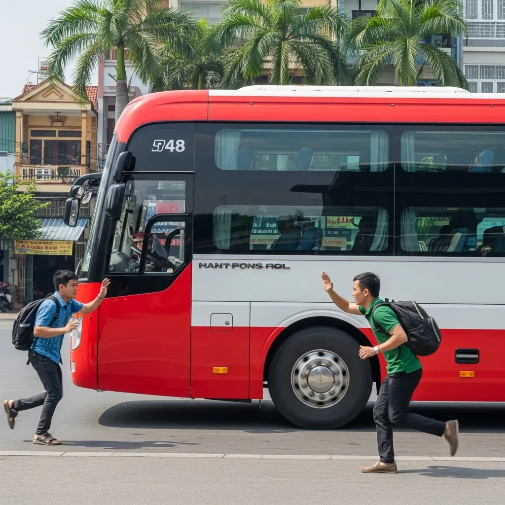 Người đàn ông chạy theo xe Phương Trang đã rời bến.