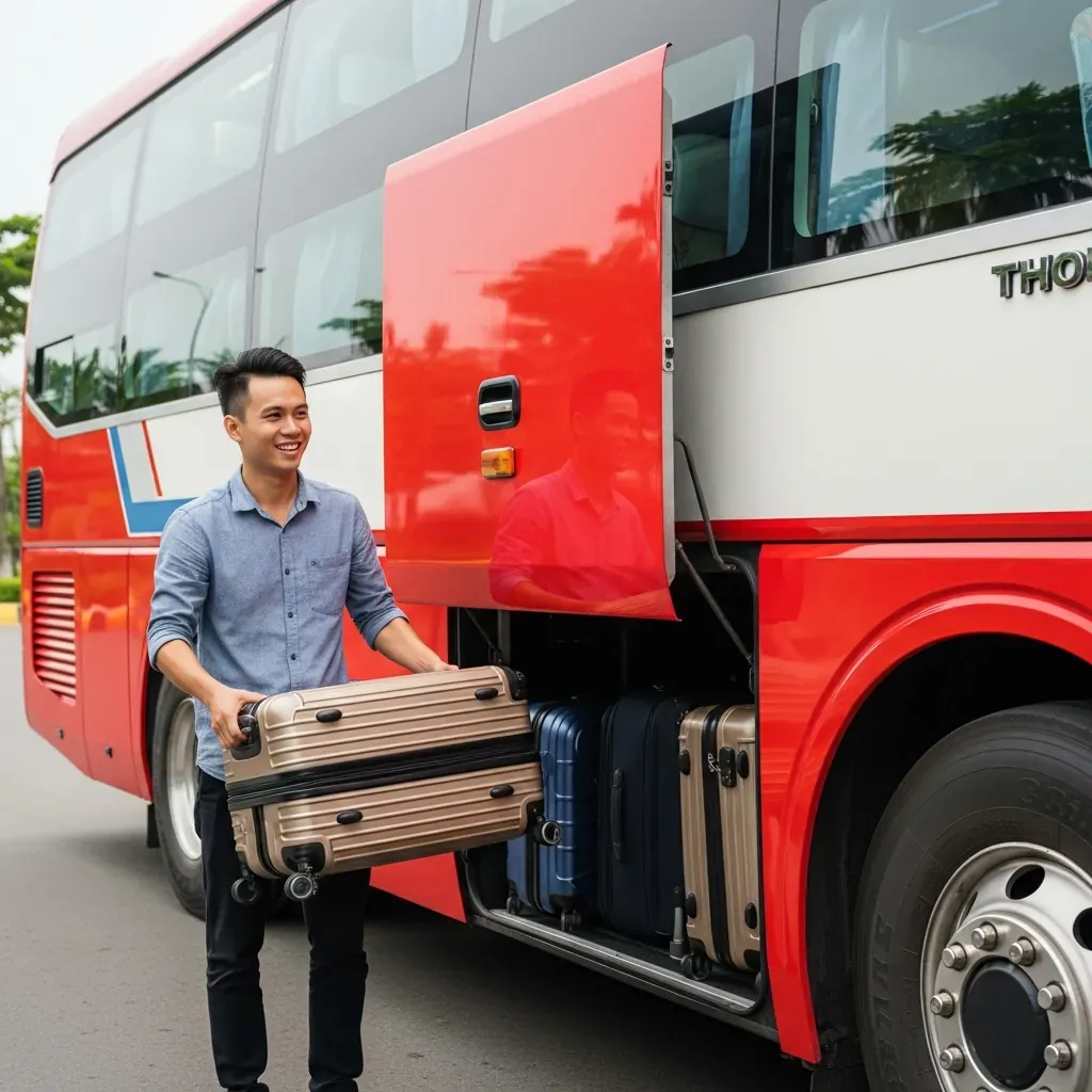 Vali lớn được gửi vào khoang hành lý xe Phương Trang.