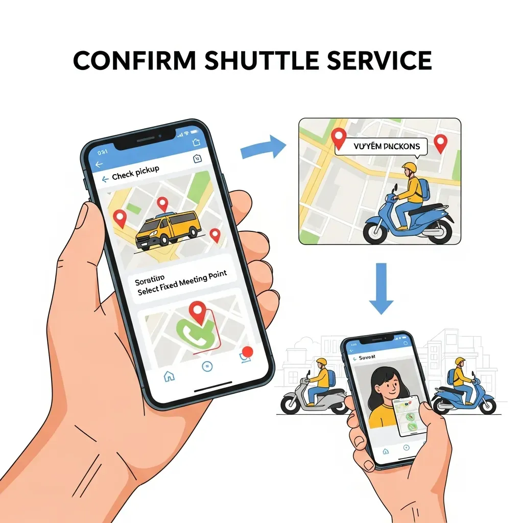 Minh họa các bước xác nhận trung chuyển bằng điện thoại trước ngày đi.