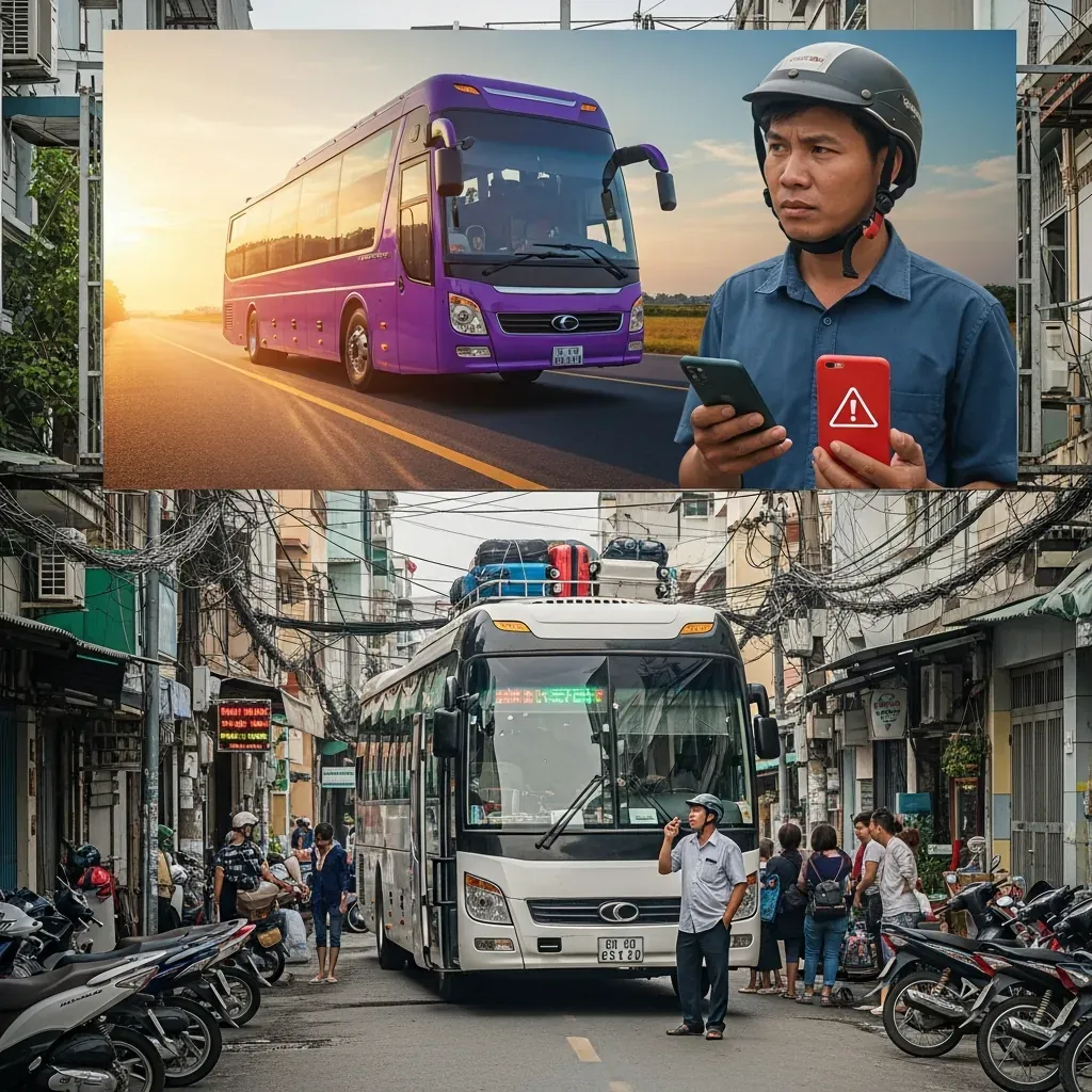Bảng quảng cáo xe sang trọng đối lập với thực tế xe cũ và đông đúc, người đàn ông tỏ vẻ nghi ngờ.