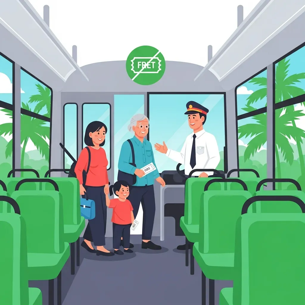 Hành khách Việt Nam vui vẻ lên xe buýt miễn phí