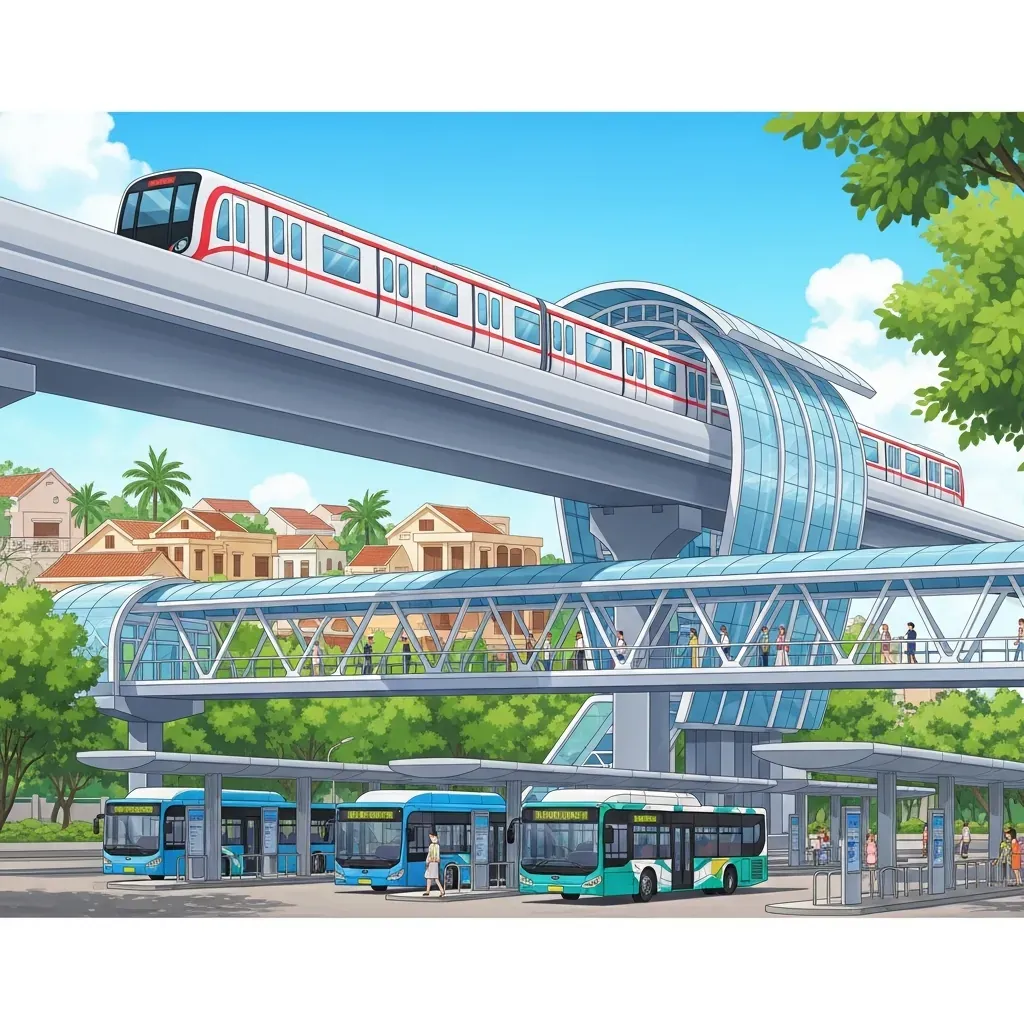 Hình ảnh tương lai với metro và bến xe buýt hiện đại tại Củ Chi.