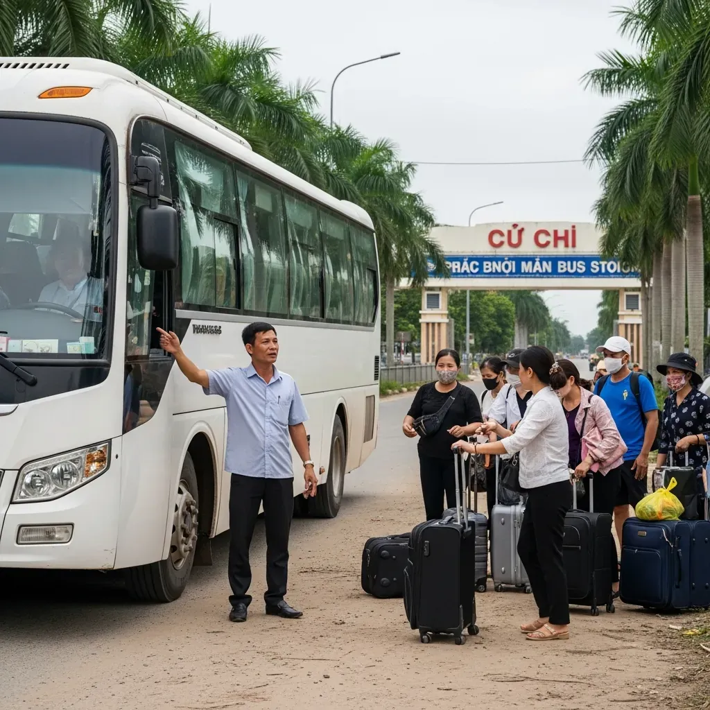 Xe khách không phép đón khách bên ngoài bến xe Củ Chi.