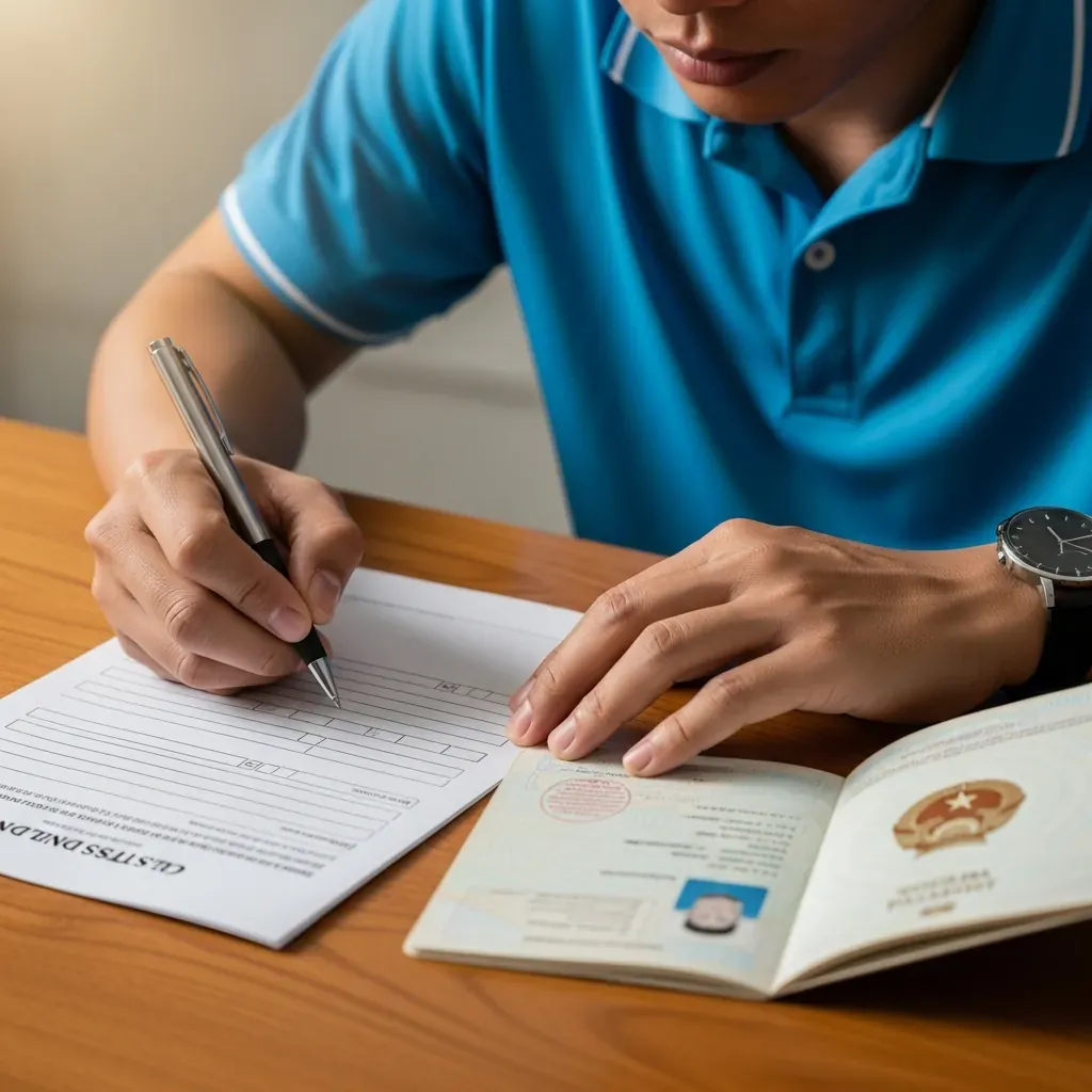 Bàn tay điền tờ khai hải quan tại bưu điện