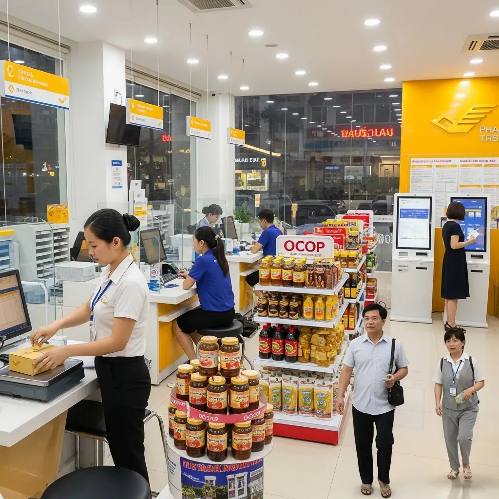 Các quầy dịch vụ đa dạng bên trong một bưu cục hiện đại