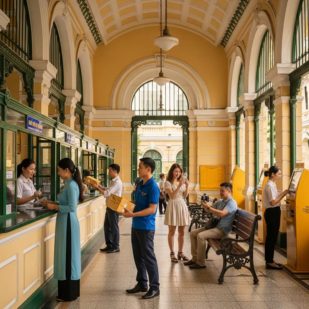 Người dân thực hiện nhiều giao dịch bên trong Bưu điện Trung tâm Sài Gòn