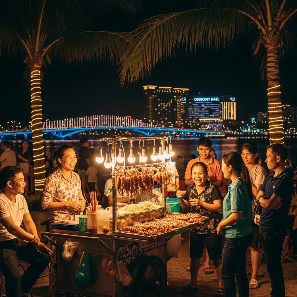 Xe hàng rong ẩm thực đường phố gần Cầu Ánh Sao.