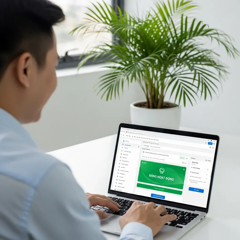 Người dùng tra cứu mã số thuế trên cổng đăng ký doanh nghiệp, trạng thái đang hoạt động.