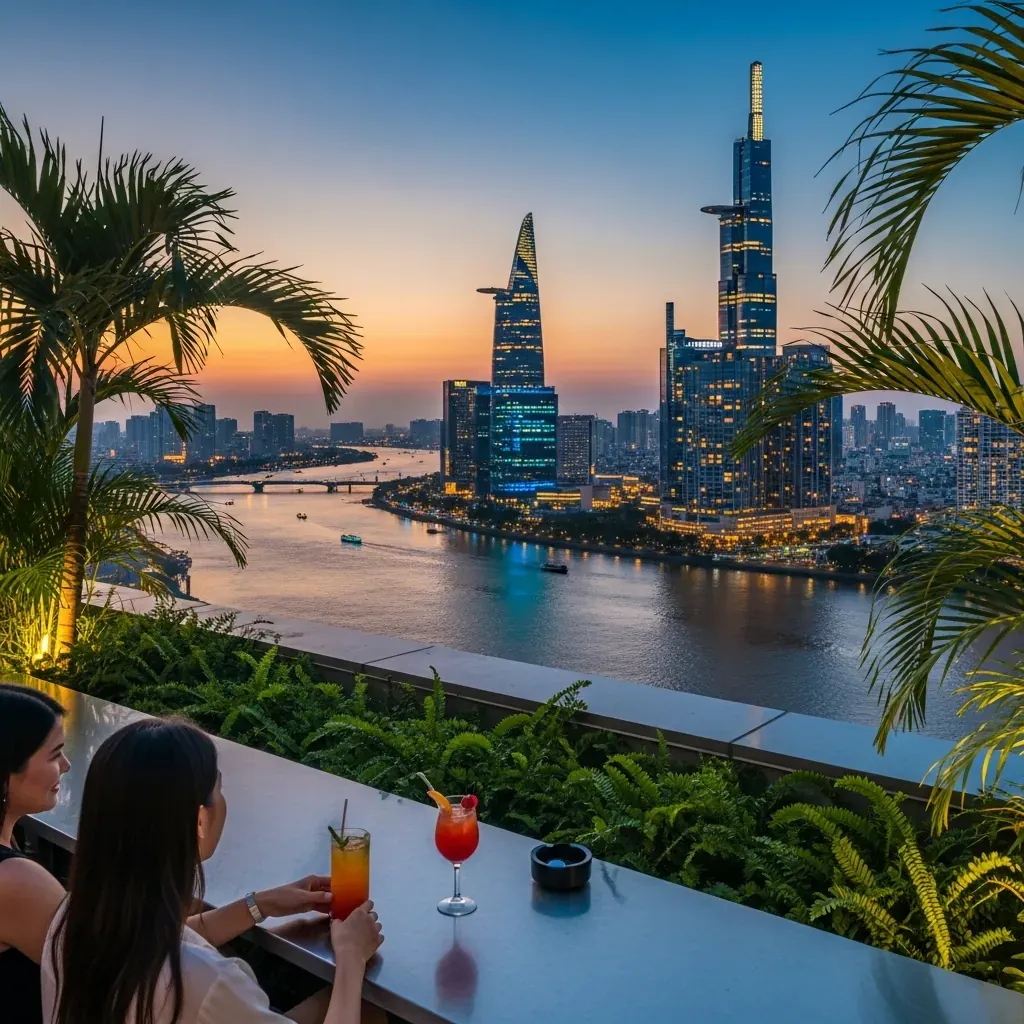 Quán bar tầng thượng nhìn sông Sài Gòn