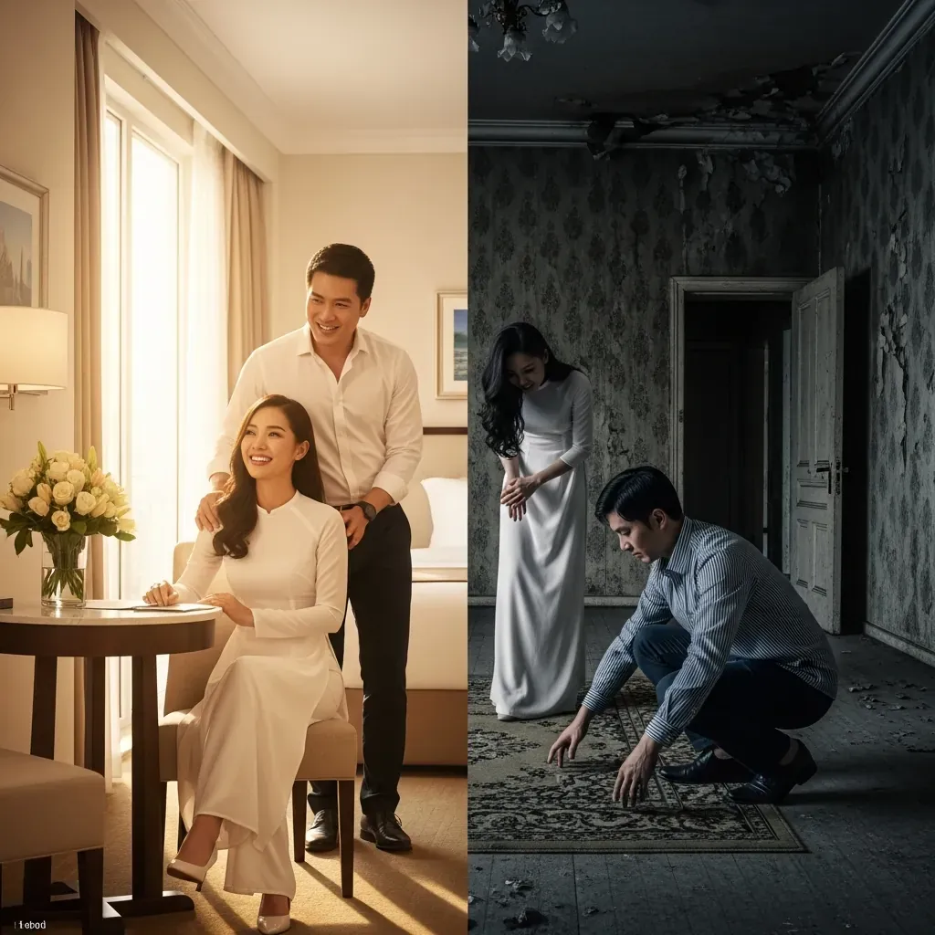 So sánh quảng cáo phòng khách sạn lý tưởng và thực tế khách ở trải nghiệm.