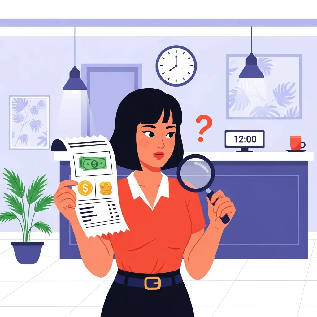 Minh họa khách sạn với biểu tượng chi phí và phụ thu.