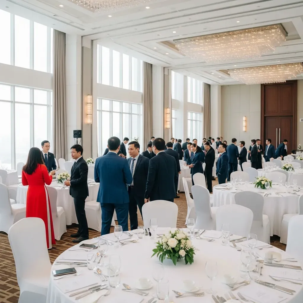 Phòng hội nghị Grand Ballroom Hilton Sài Gòn với cách bài trí chuyên nghiệp