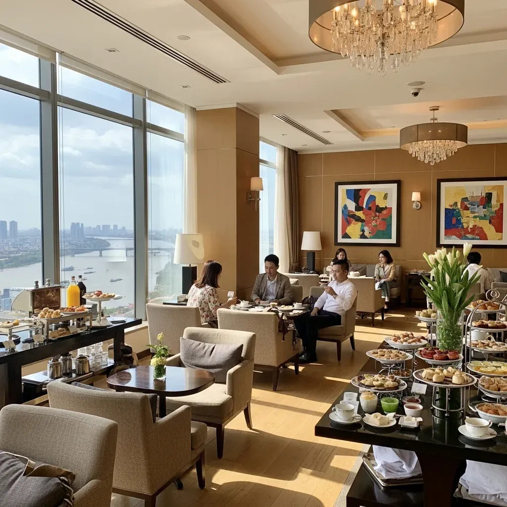 Club Lounge tầng 22 với tầm nhìn toàn sông Sài Gòn.