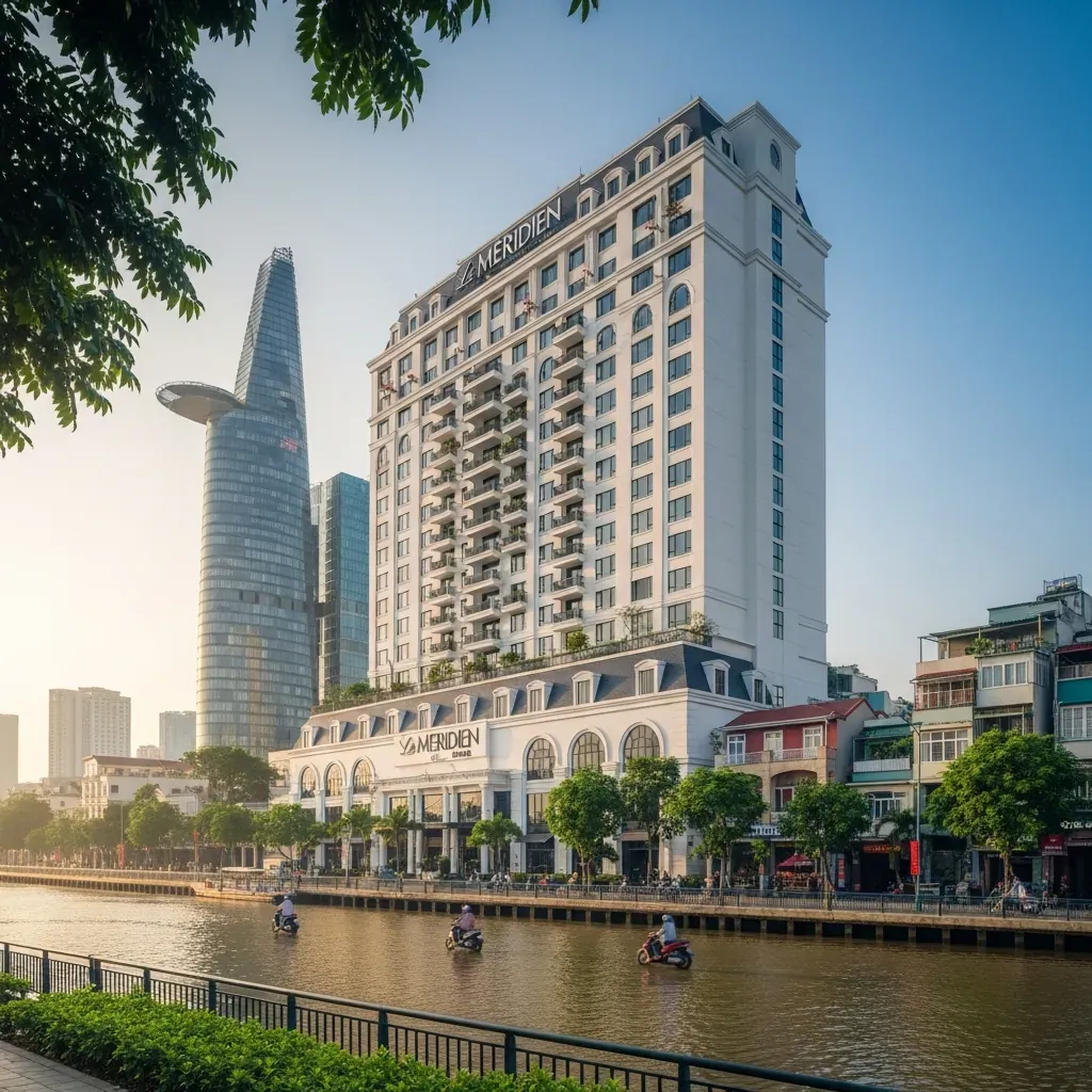 Mặt tiền khách sạn Le Méridien Saigon bên bờ sông Sài Gòn, Quận 1.