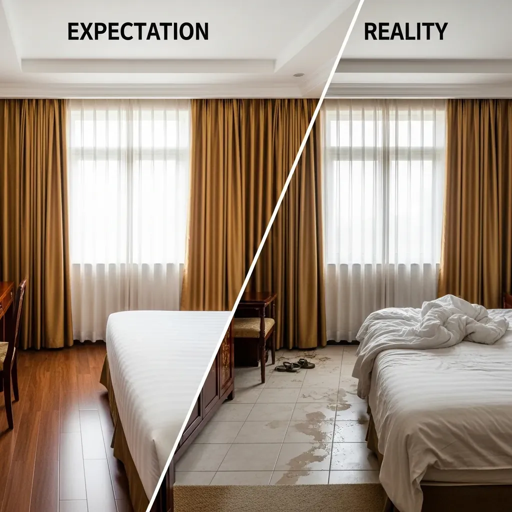 So sánh phòng sạch và phòng bẩn tại Mường Thanh Luxury Sài Gòn.