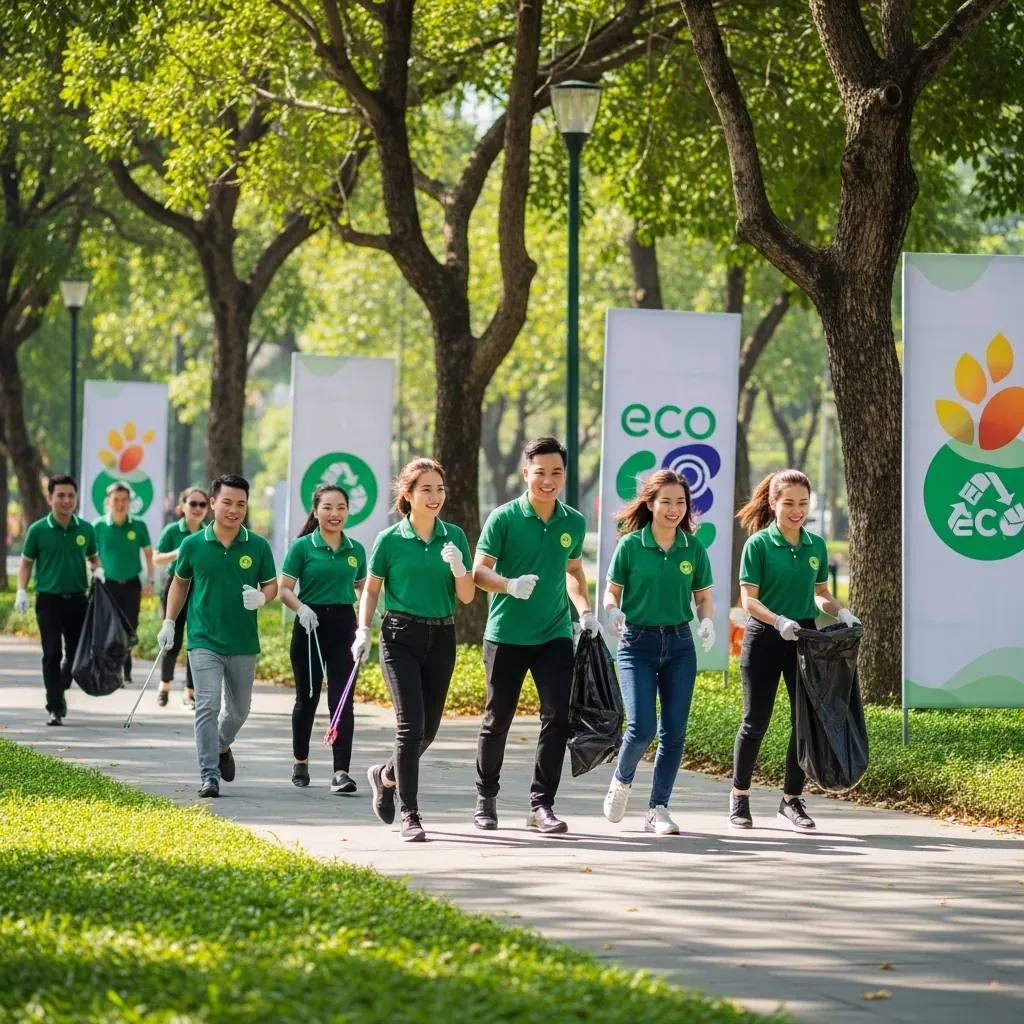 Nhân viên và khách mời khách sạn tham gia chiến dịch Sống Xanh, chạy bộ nhặt rác tại công viên TP.HCM.