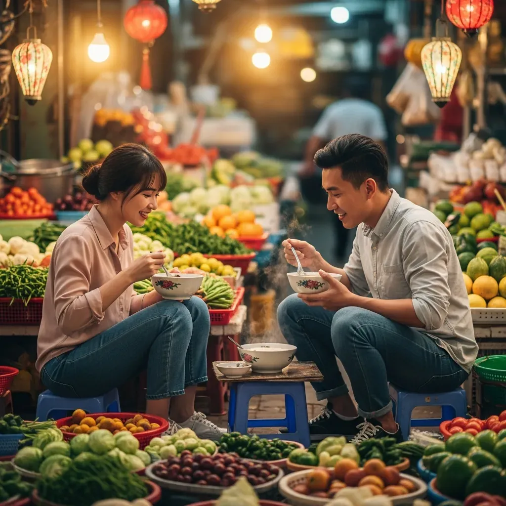 Cặp đôi người Việt ăn sáng tại chợ Bình Tây, Quận 5.