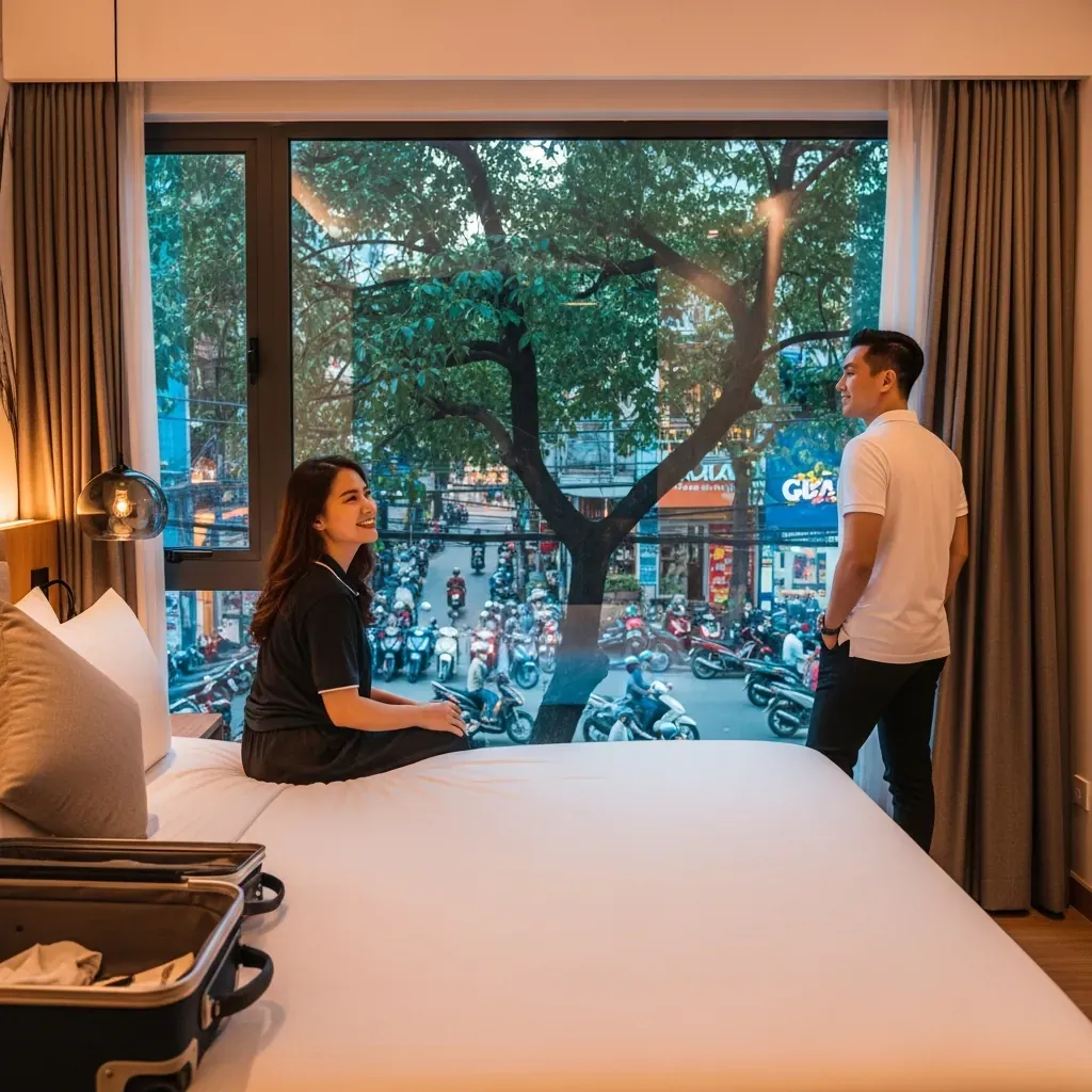 Cặp đôi Việt Nam nghỉ ngơi tại phòng khách sạn Zazz Urban Quận 5.