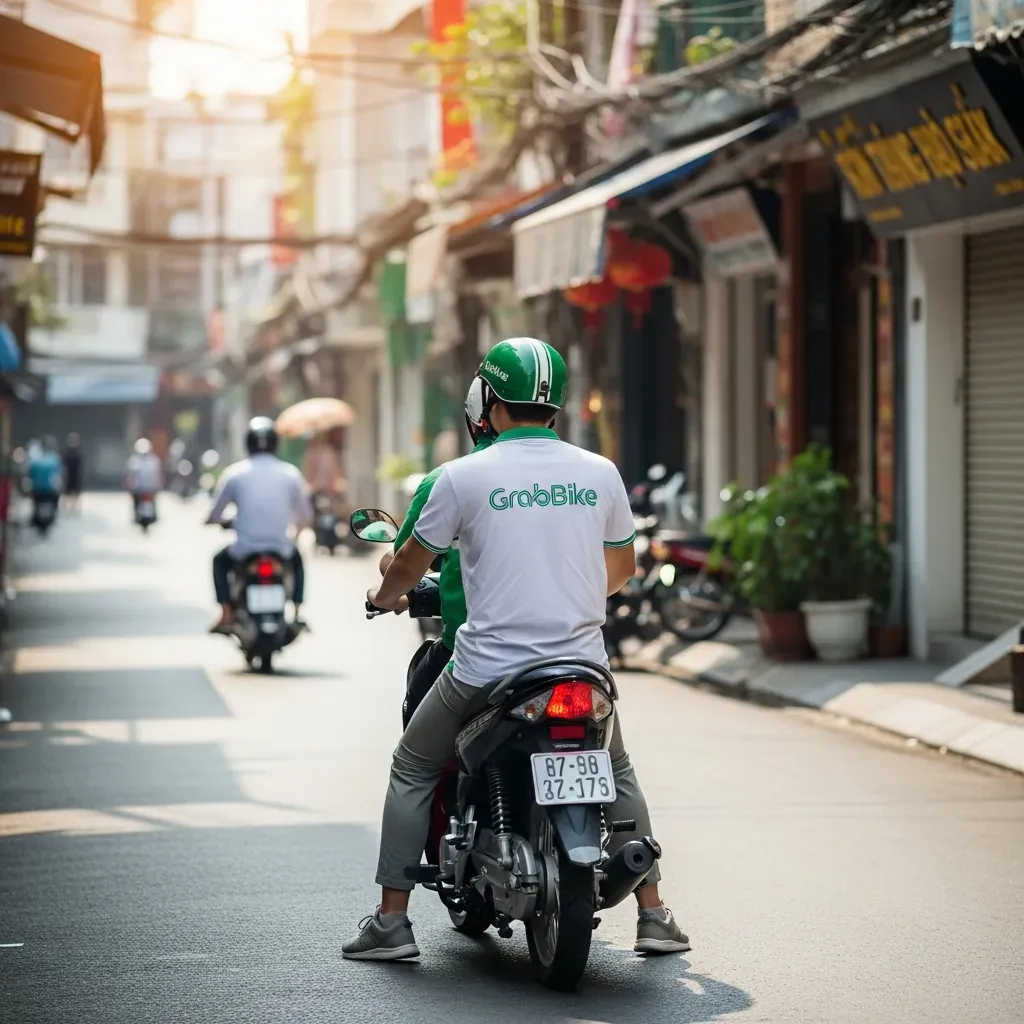 Du khách Việt đi xe ôm công nghệ trên đường phố Quận 5.
