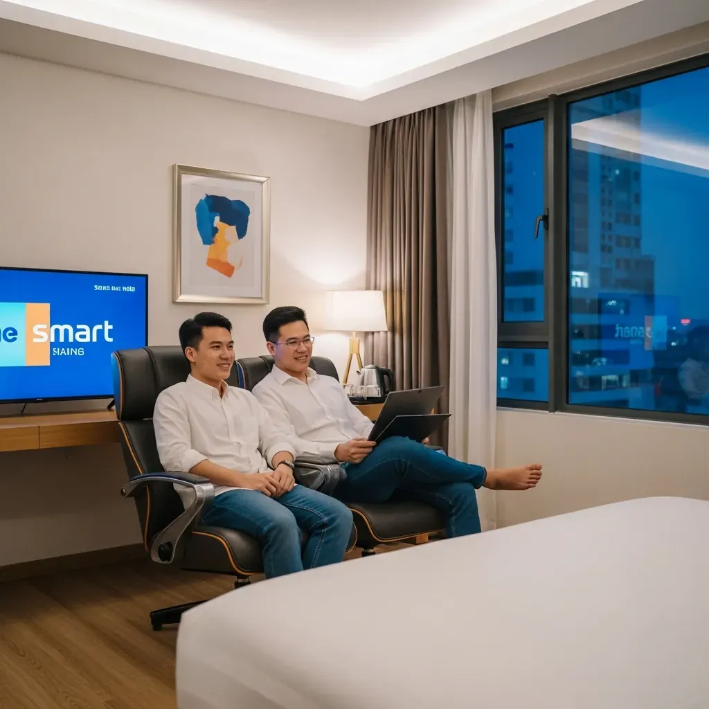 Cặp đôi trẻ thư giãn trong phòng VIP tại Sweet Hotel