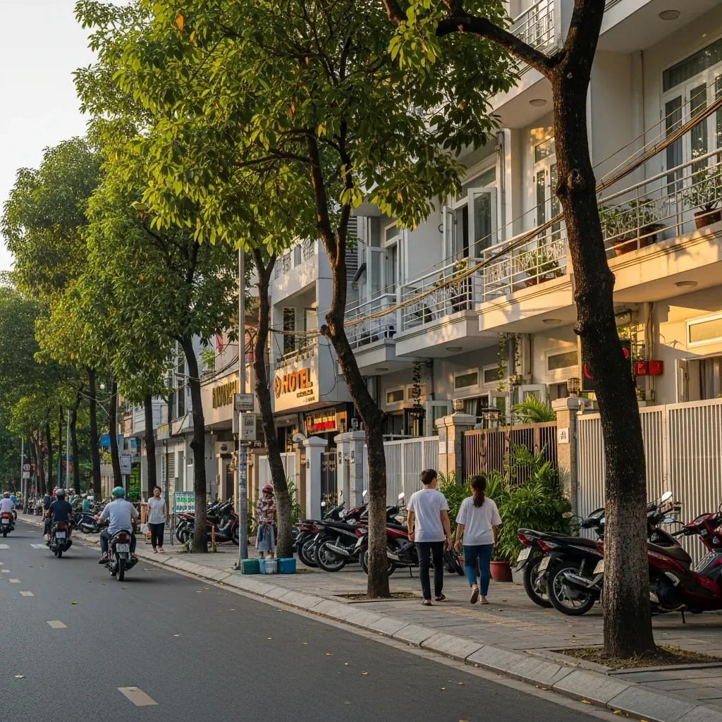 Phố Quận 8 với các khách sạn nhỏ và xe máy