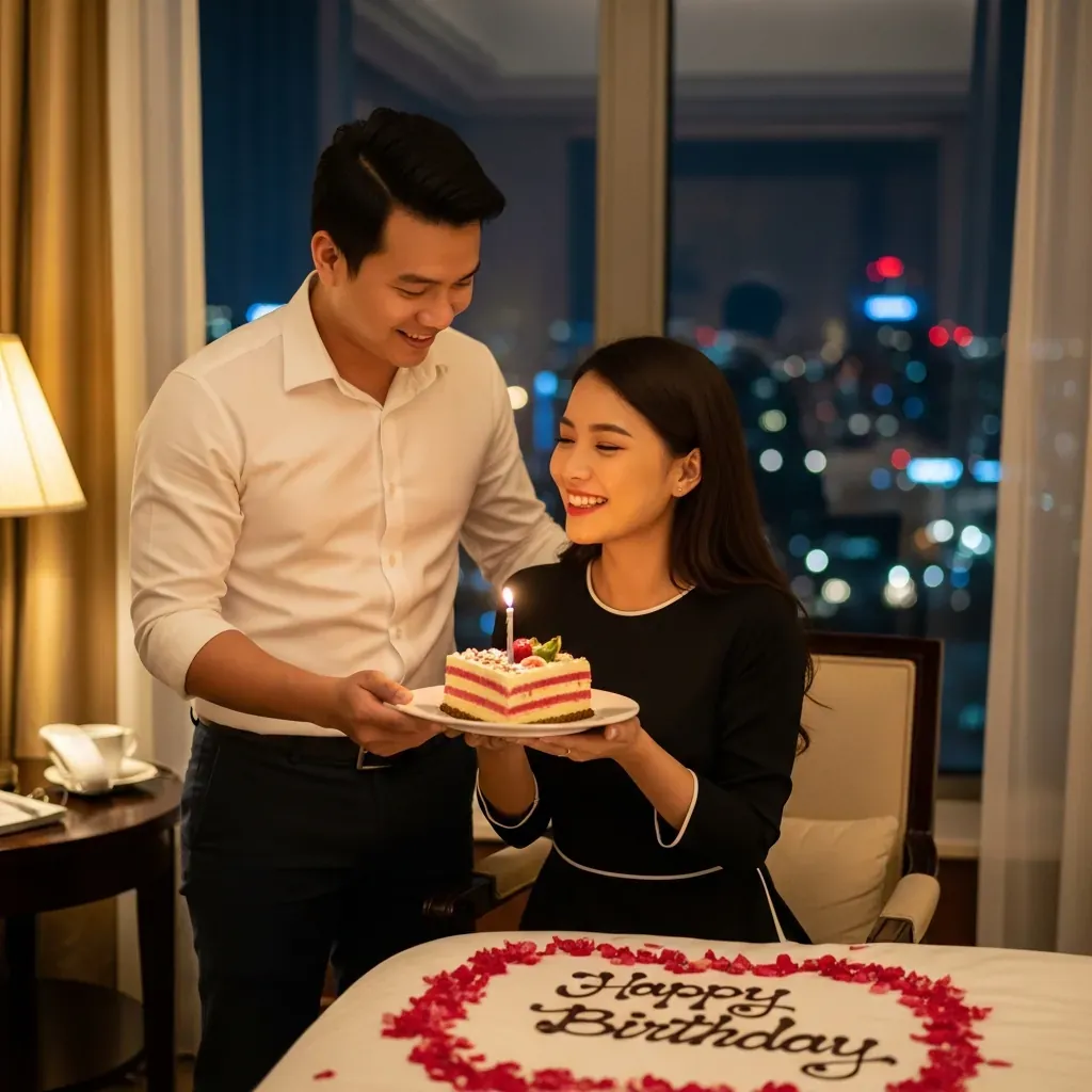 Cặp đôi kỷ niệm sinh nhật tại khách sạn Renaissance Riverside.