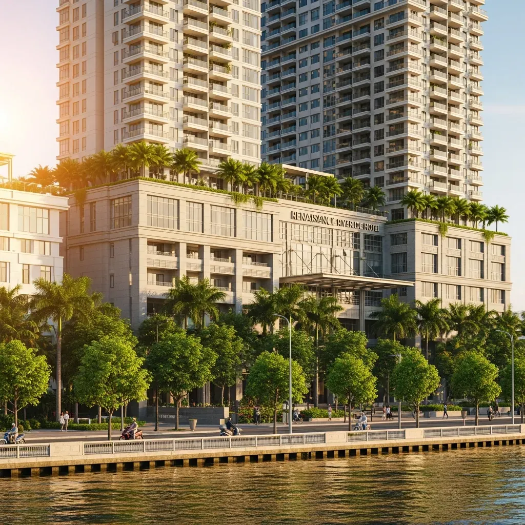 Mặt tiền khách sạn Renaissance Riverside bên sông Sài Gòn.