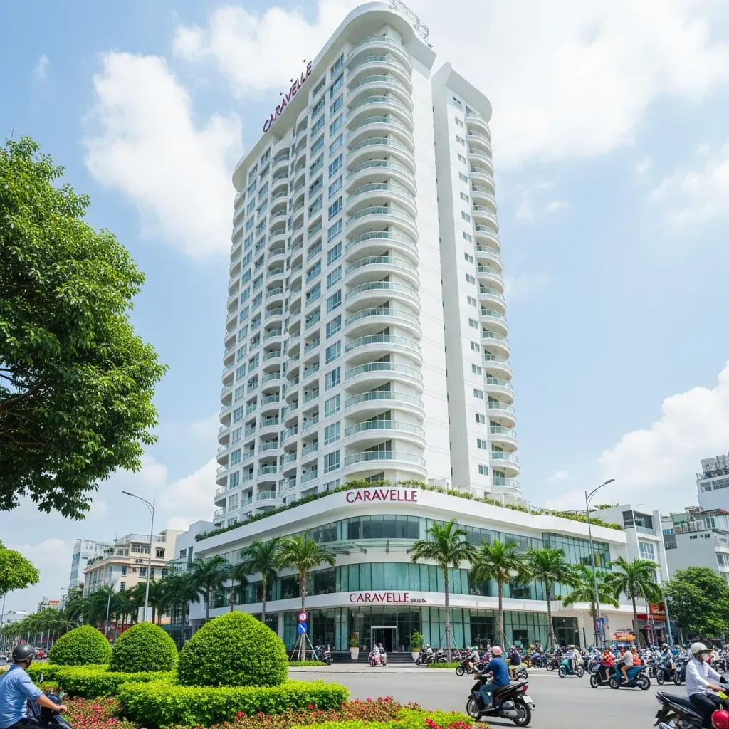 Mặt tiền khách sạn Caravelle Saigon, không có chữ.