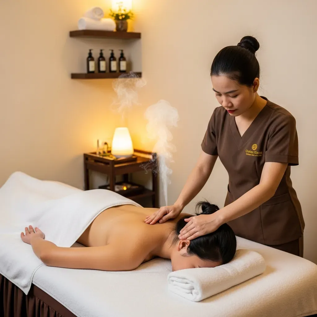 Buổi massage giãn cơ cổ vai gáy tại spa với chuyên viên nữ người Việt.