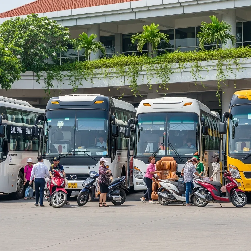 Bốn loại xe khách phổ biến đi Sài Gòn: ghế ngồi, giường nằm, limousine và cabin riêng tại bến xe Việt Nam.