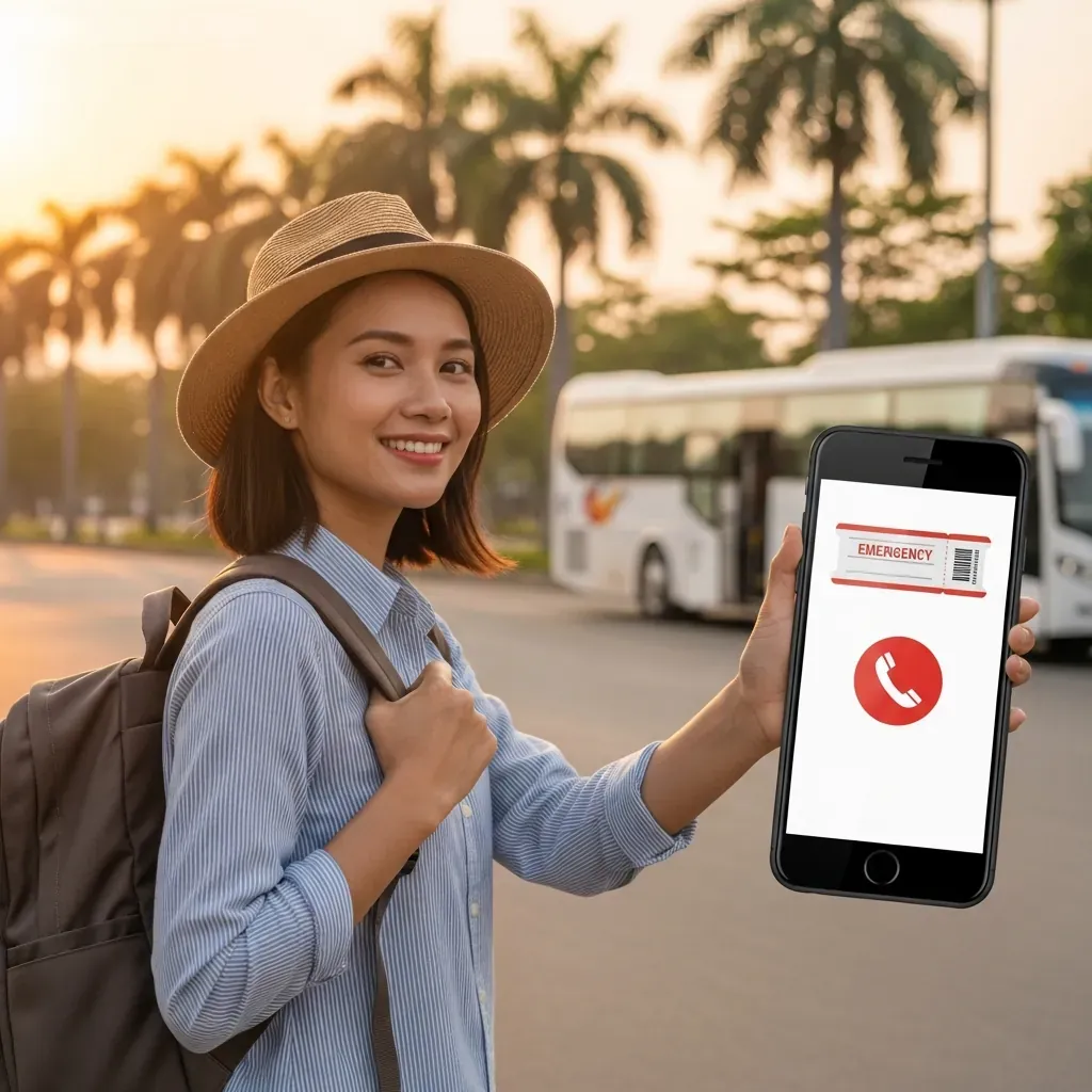 Nữ hành khách Việt Nam tự tin lên đường với vé điện tử và số nóng Sở GTVT đã lưu.