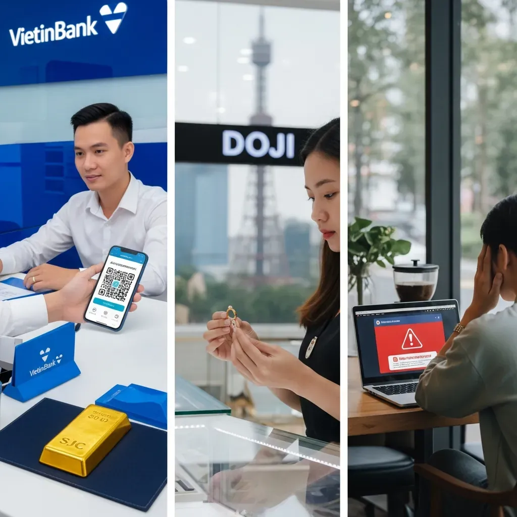Ba tình huống dự phòng: đặt mua qua ngân hàng, chọn nhẫn trơn DOJI, cảnh báo lừa đảo online.